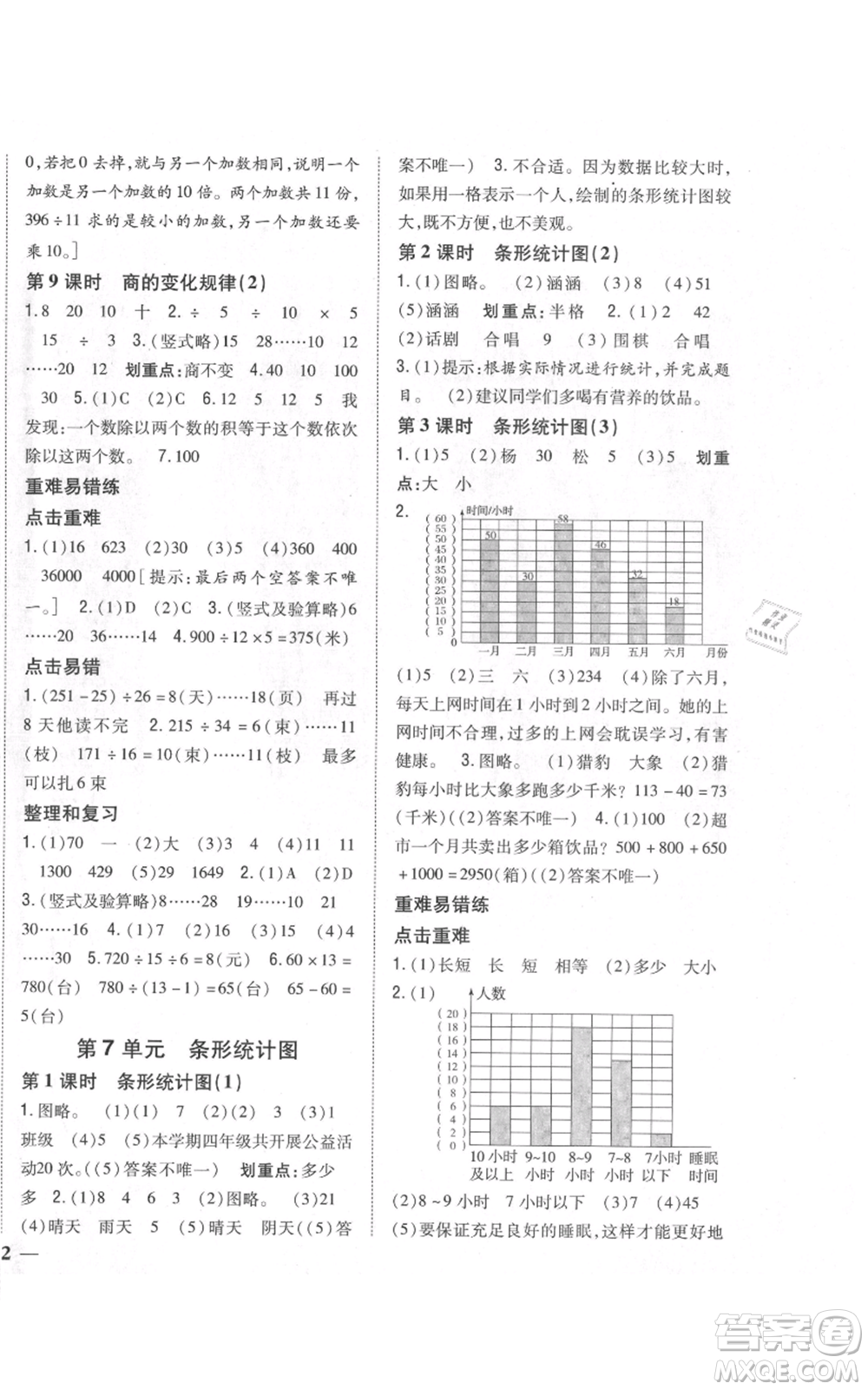吉林人民出版社2021全科王同步課時練習(xí)校本作業(yè)四年級上冊數(shù)學(xué)人教版福建專版參考答案