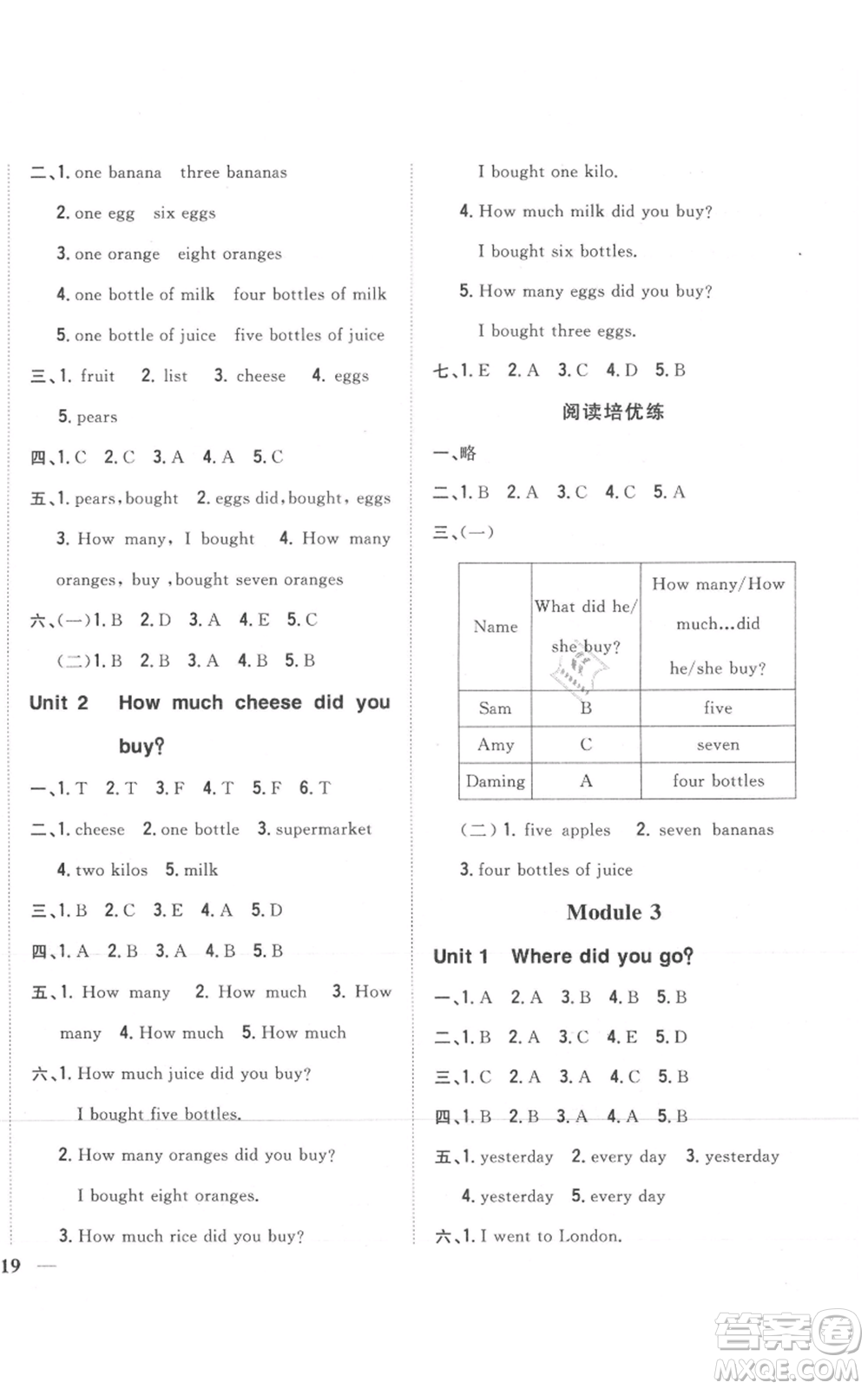吉林人民出版社2021全科王同步課時(shí)練習(xí)五年級(jí)上冊(cè)英語(yǔ)外研版參考答案