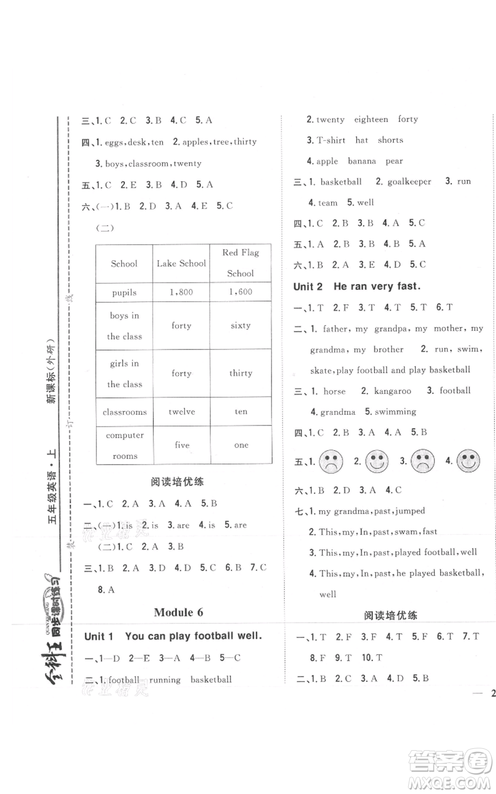 吉林人民出版社2021全科王同步課時(shí)練習(xí)五年級(jí)上冊(cè)英語(yǔ)外研版參考答案