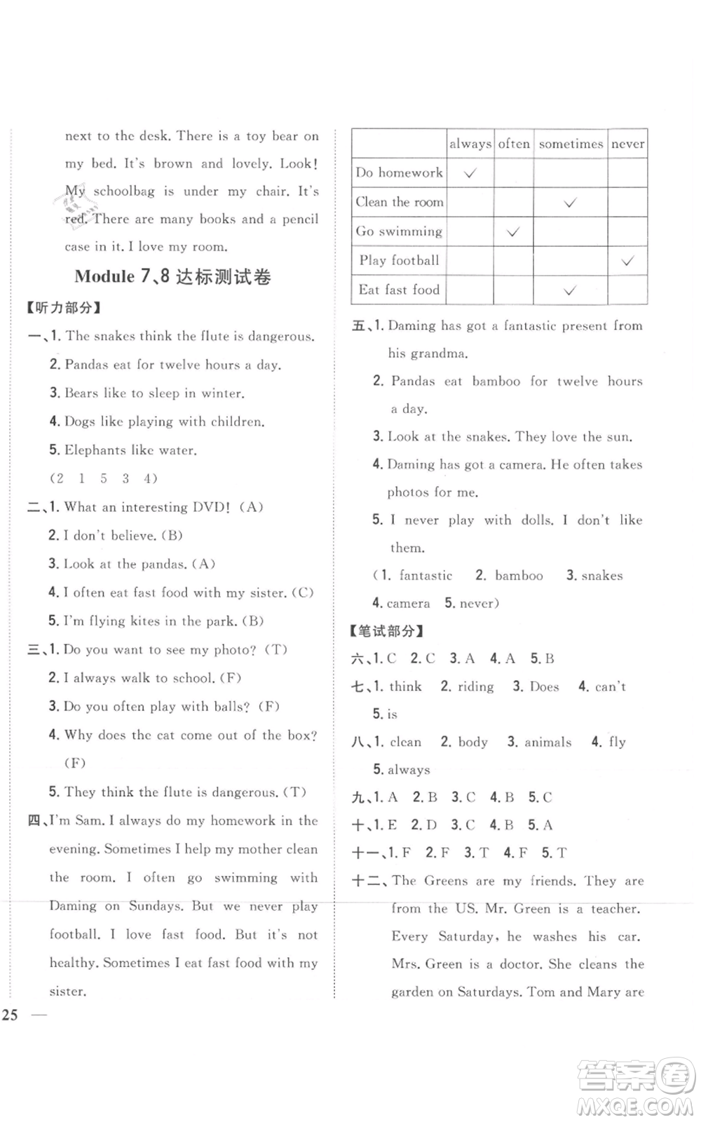 吉林人民出版社2021全科王同步課時練習(xí)六年級上冊英語外研版參考答案
