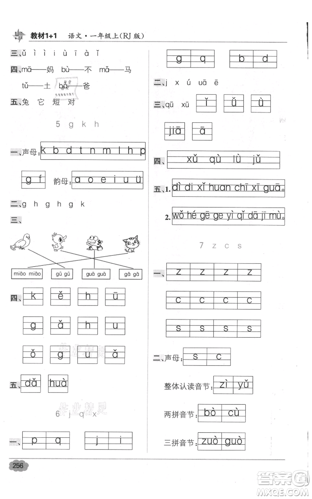 新疆青少年出版社2021教材1+1全解精練一年級(jí)上冊(cè)語(yǔ)文人教版參考答案