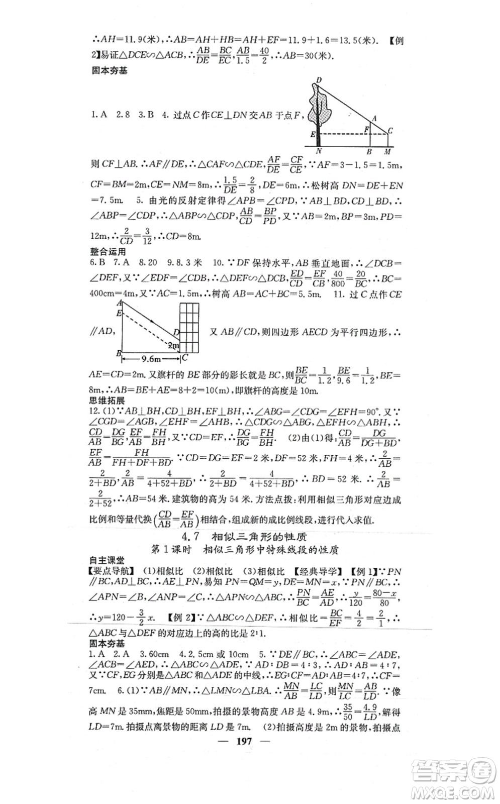 四川大學(xué)出版社2021課堂點(diǎn)睛九年級數(shù)學(xué)上冊北師版答案