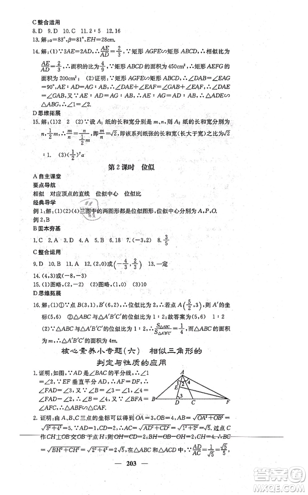 四川大學(xué)出版社2021課堂點(diǎn)睛九年級數(shù)學(xué)上冊冀教版答案