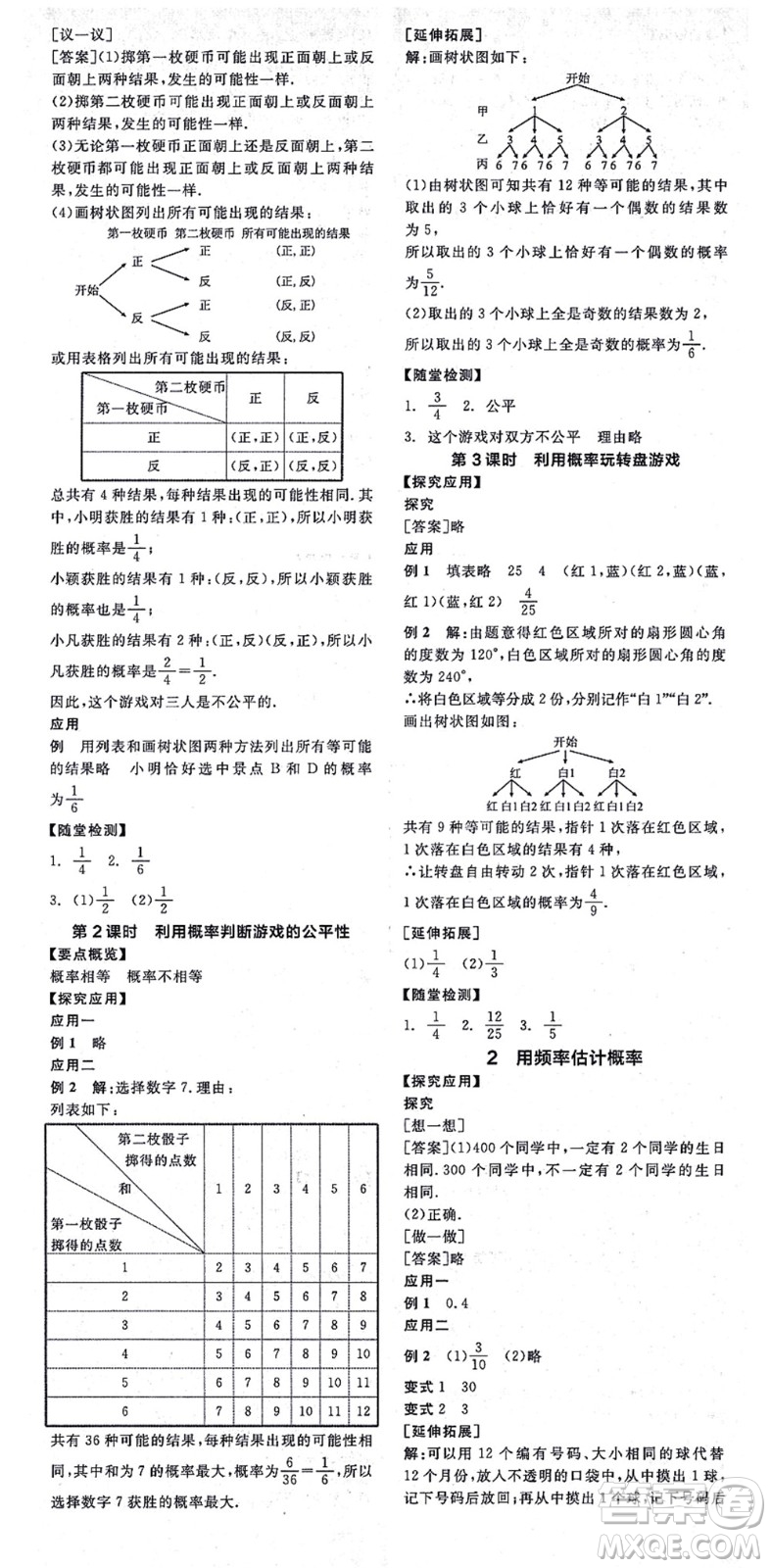 陽(yáng)光出版社2021全品學(xué)練考作業(yè)手冊(cè)九年級(jí)數(shù)學(xué)上冊(cè)BS北師版答案