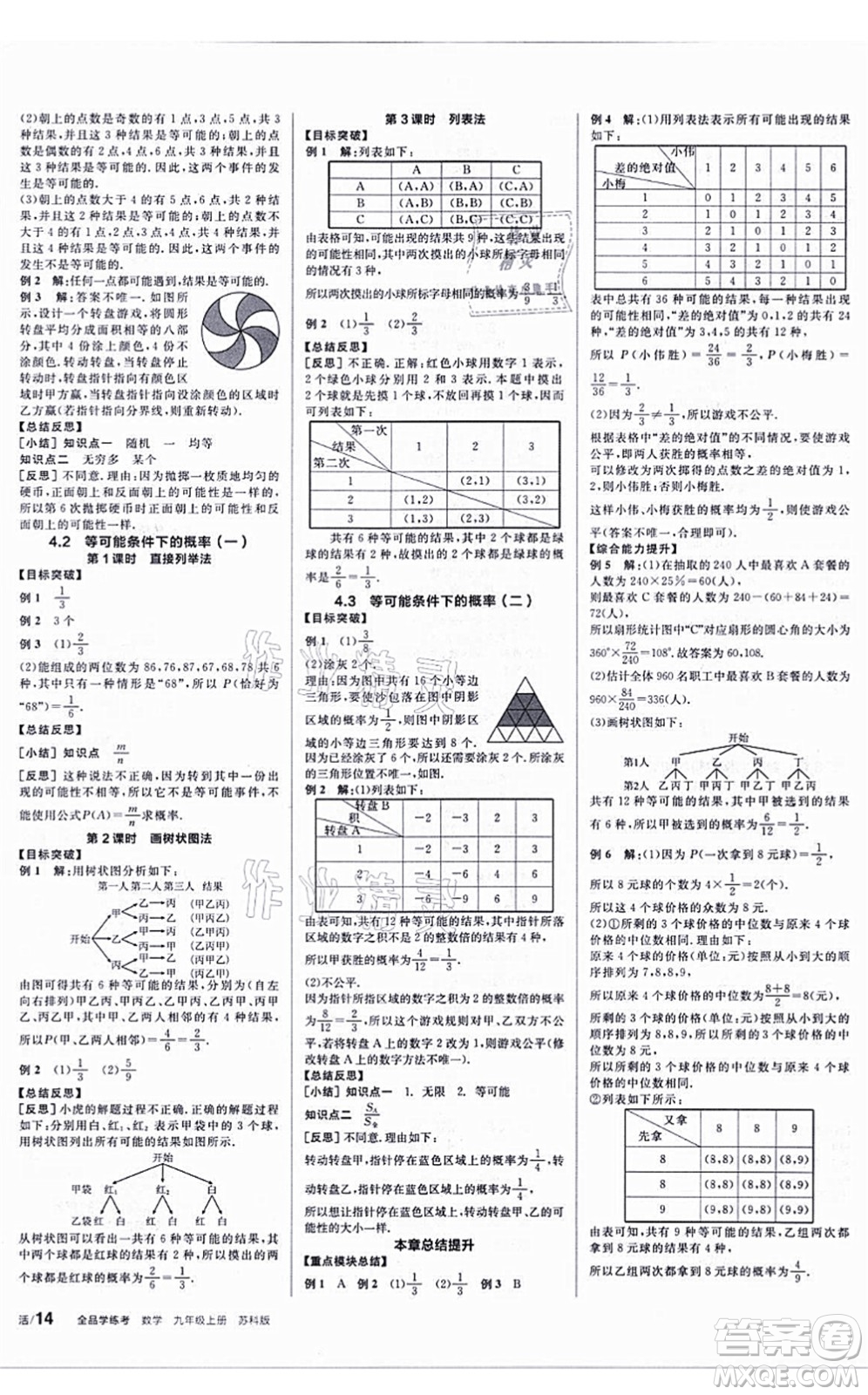 陽(yáng)光出版社2021全品學(xué)練考聽(tīng)課手冊(cè)九年級(jí)數(shù)學(xué)上冊(cè)SK蘇科版答案