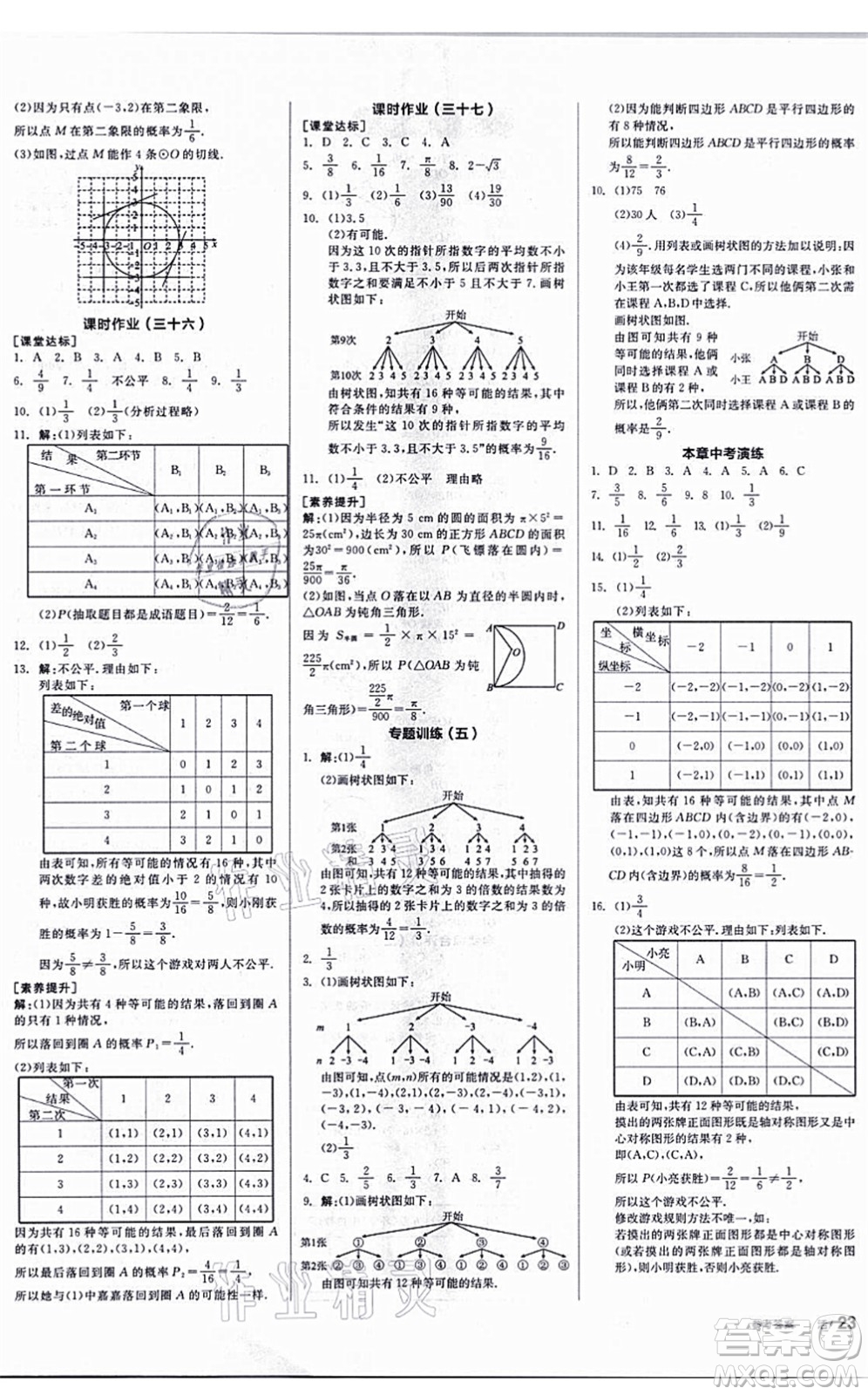 陽(yáng)光出版社2021全品學(xué)練考聽(tīng)課手冊(cè)九年級(jí)數(shù)學(xué)上冊(cè)SK蘇科版答案