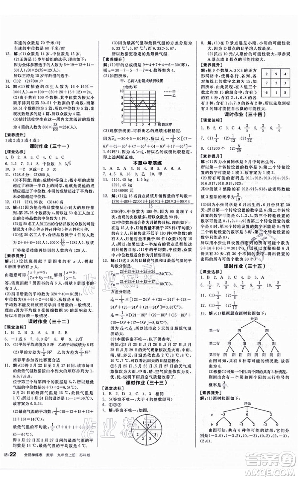 陽(yáng)光出版社2021全品學(xué)練考聽(tīng)課手冊(cè)九年級(jí)數(shù)學(xué)上冊(cè)SK蘇科版答案