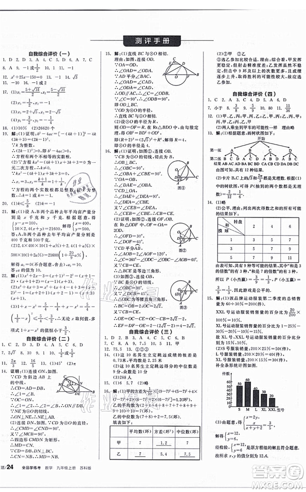 陽(yáng)光出版社2021全品學(xué)練考聽(tīng)課手冊(cè)九年級(jí)數(shù)學(xué)上冊(cè)SK蘇科版答案