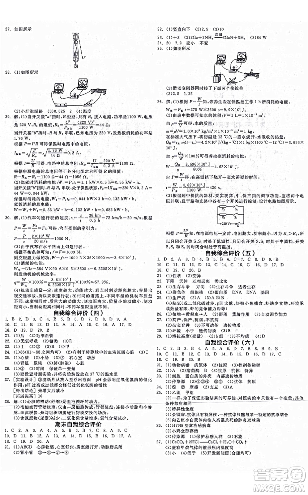 陽光出版社2021全品學(xué)練考作業(yè)手冊九年級科學(xué)AB本ZJ浙教版答案