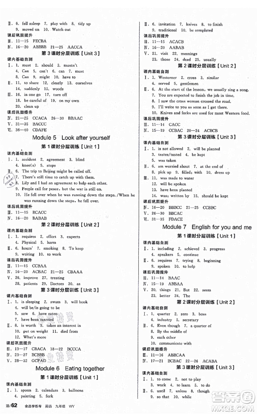 沈陽(yáng)出版社2021全品學(xué)練考作業(yè)手冊(cè)九年級(jí)英語(yǔ)WY外研版廣西專(zhuān)版答案