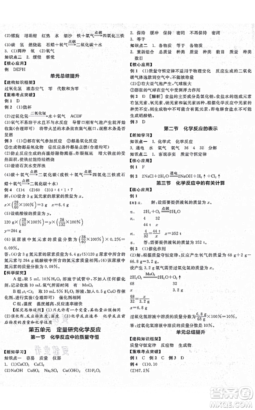 陽光出版社2021全品學(xué)練考聽課手冊(cè)九年級(jí)化學(xué)上冊(cè)LJ魯教版答案