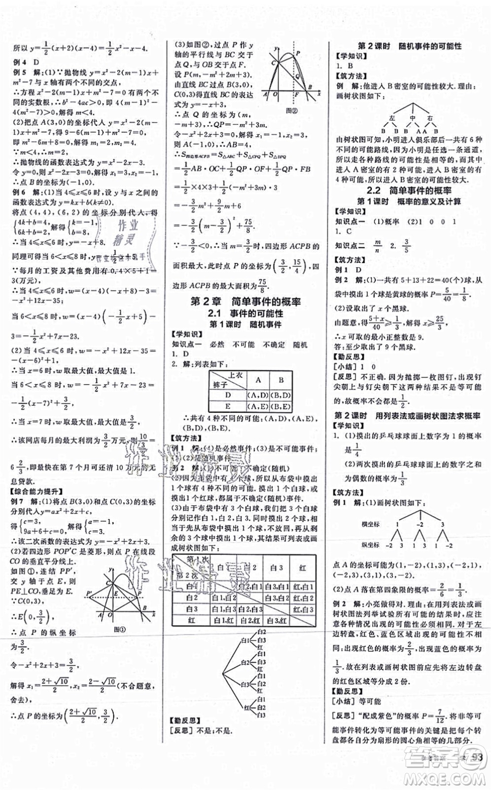 陽光出版社2021全品學練考作業(yè)手冊九年級數(shù)學AB本ZJ浙教版答案