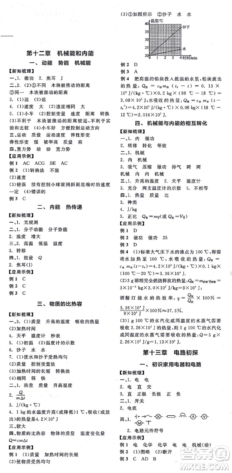 陽光出版社2021全品學(xué)練考聽課手冊九年級物理上冊SK蘇科版徐州專版答案