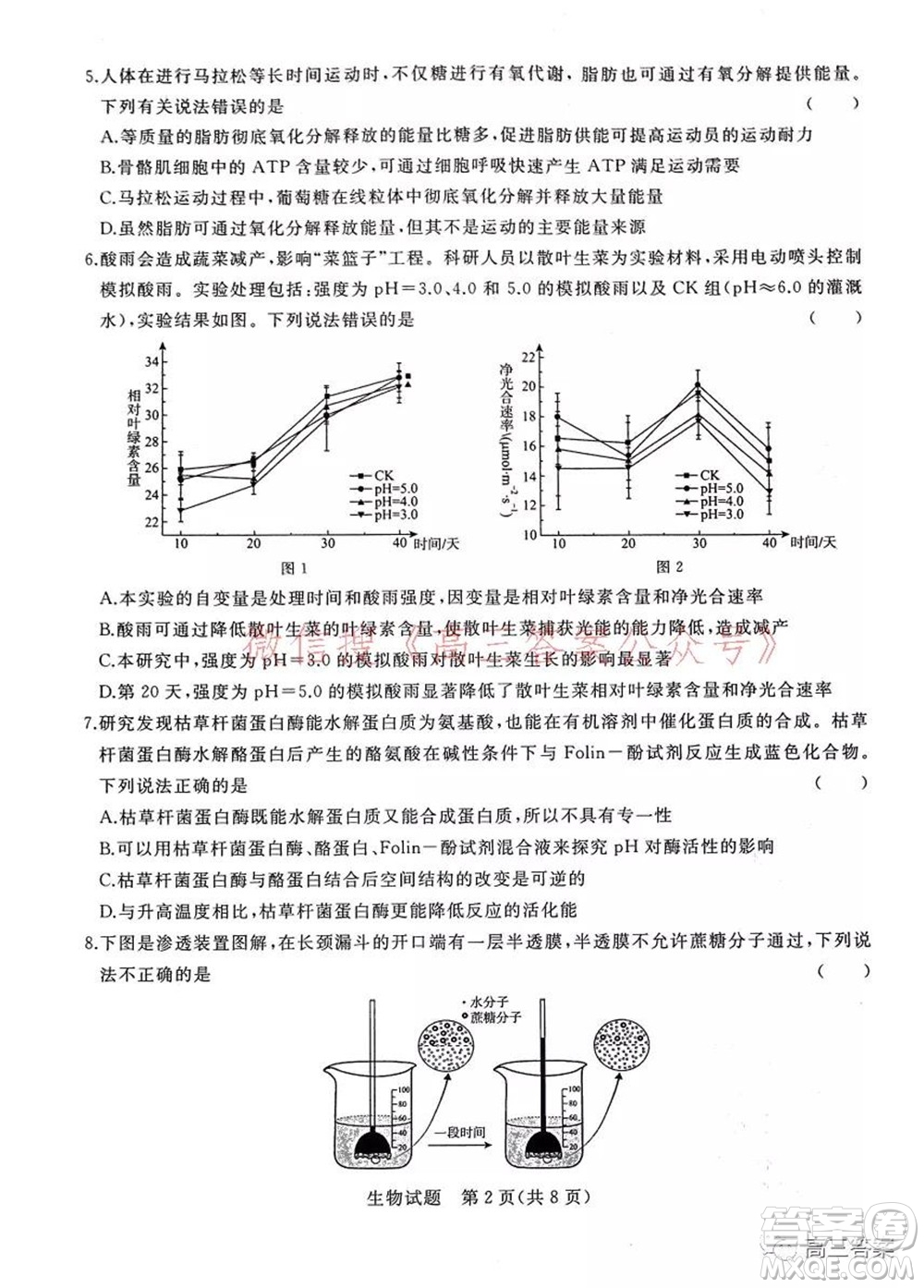 2022屆普通高等學校全國統(tǒng)一招生考試青桐鳴10月大聯(lián)考生物試題及答案