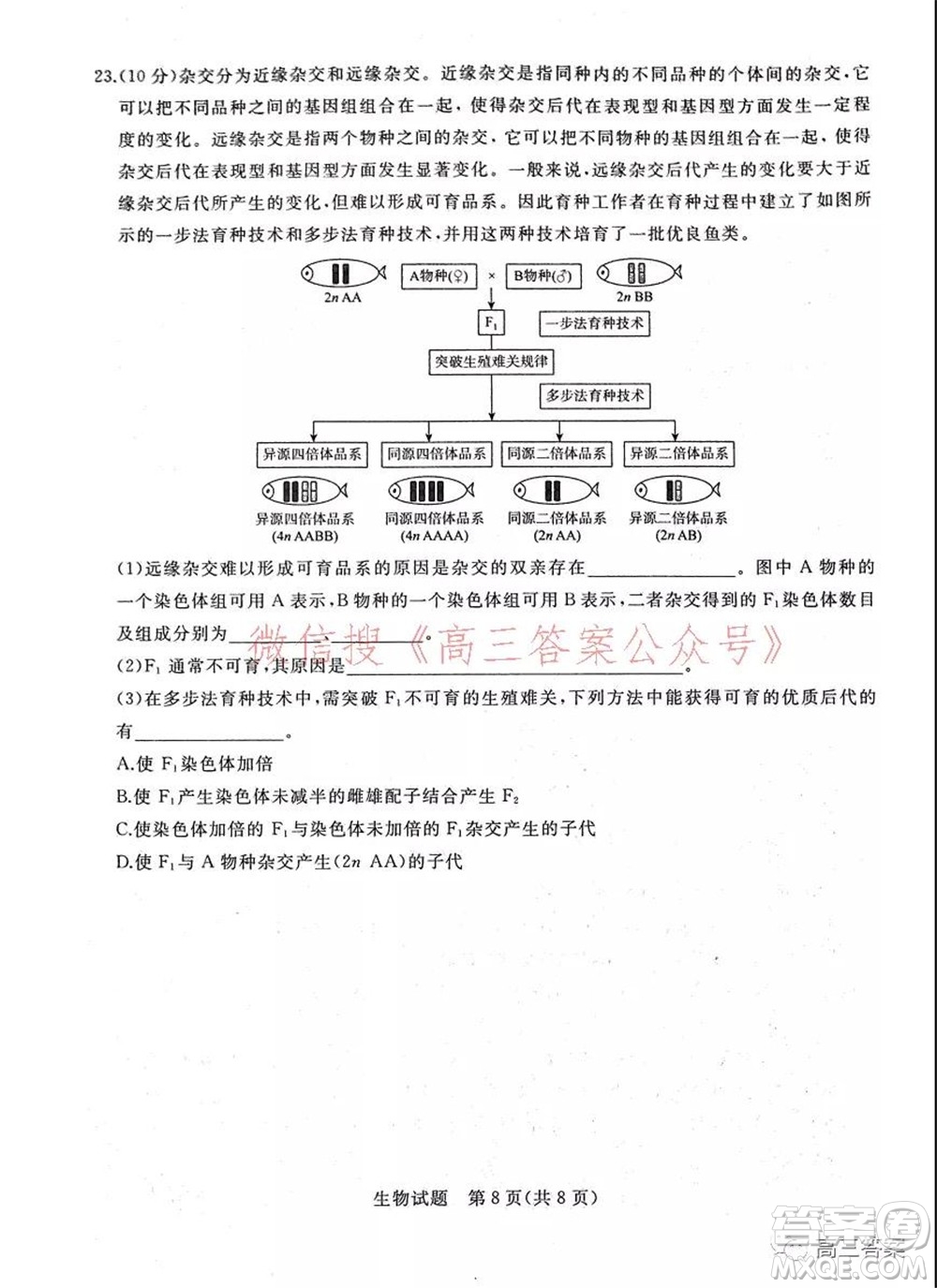 2022屆普通高等學校全國統(tǒng)一招生考試青桐鳴10月大聯(lián)考生物試題及答案