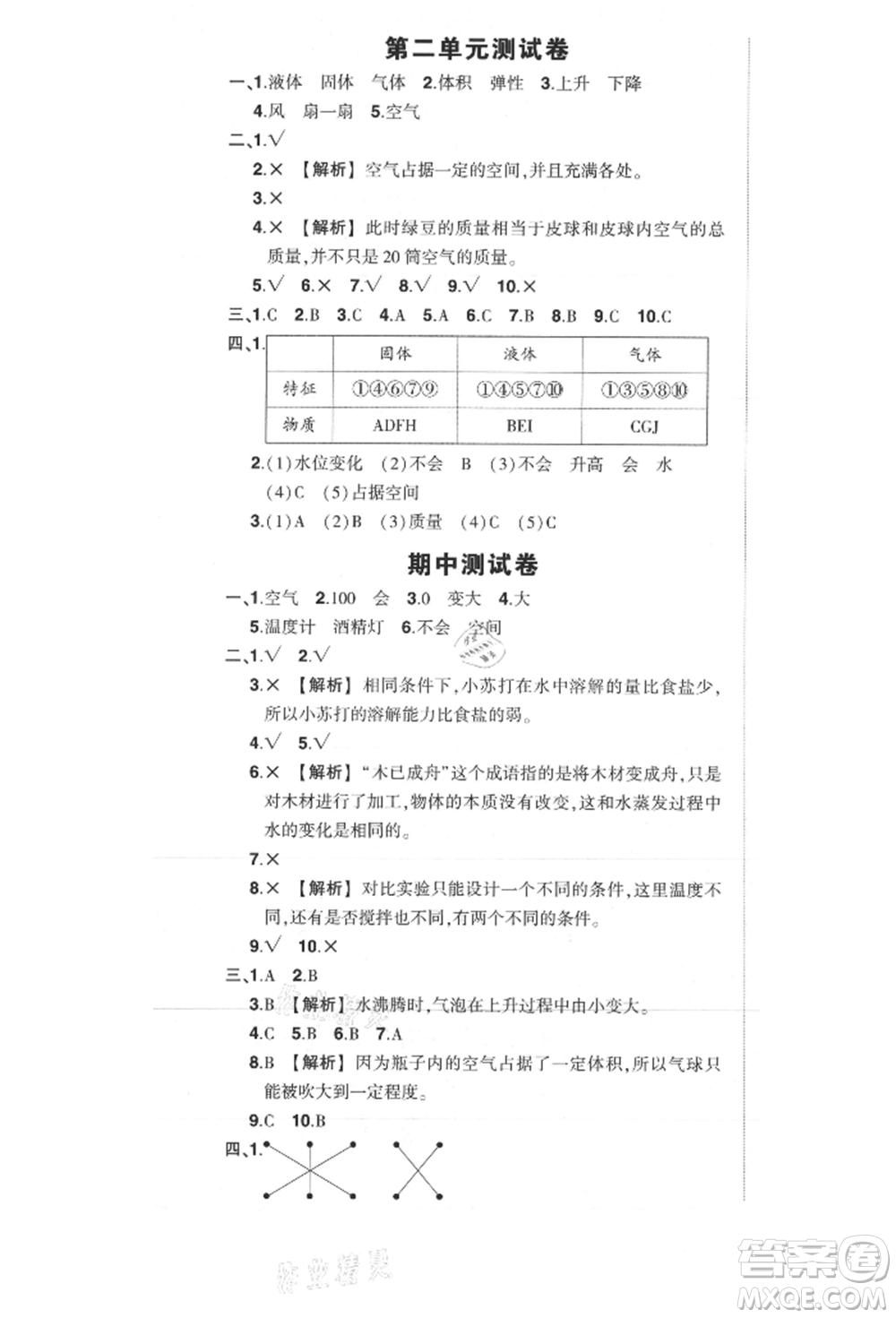 武漢出版社2021狀元成才路創(chuàng)優(yōu)作業(yè)100分三年級(jí)上冊(cè)科學(xué)教科版參考答案