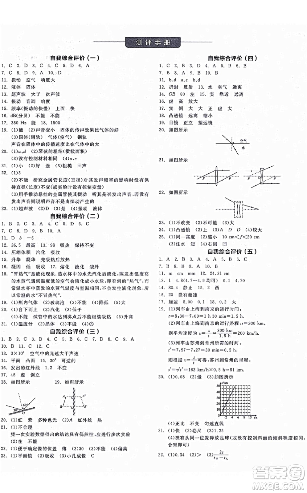 陽(yáng)光出版社2021全品學(xué)練考聽(tīng)課手冊(cè)八年級(jí)物理上冊(cè)SK蘇科版徐州專(zhuān)版答案