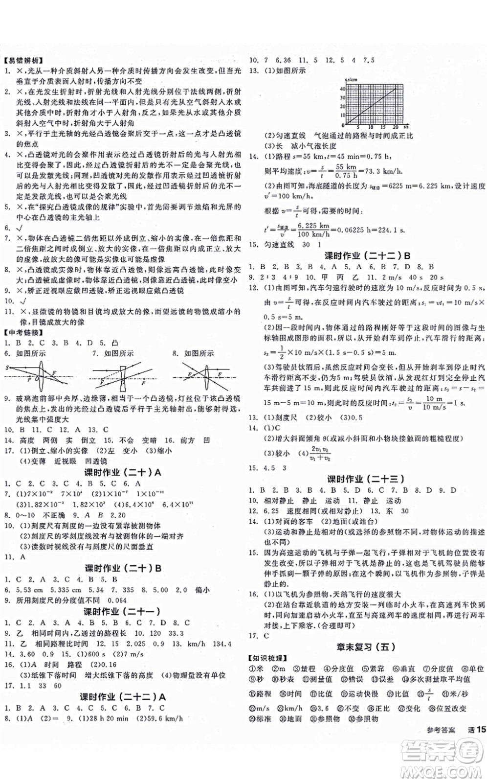 陽(yáng)光出版社2021全品學(xué)練考聽(tīng)課手冊(cè)八年級(jí)物理上冊(cè)SK蘇科版徐州專(zhuān)版答案