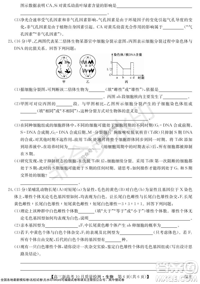 2022屆九師聯(lián)盟高三新高考10月質量檢測生物試題及答案