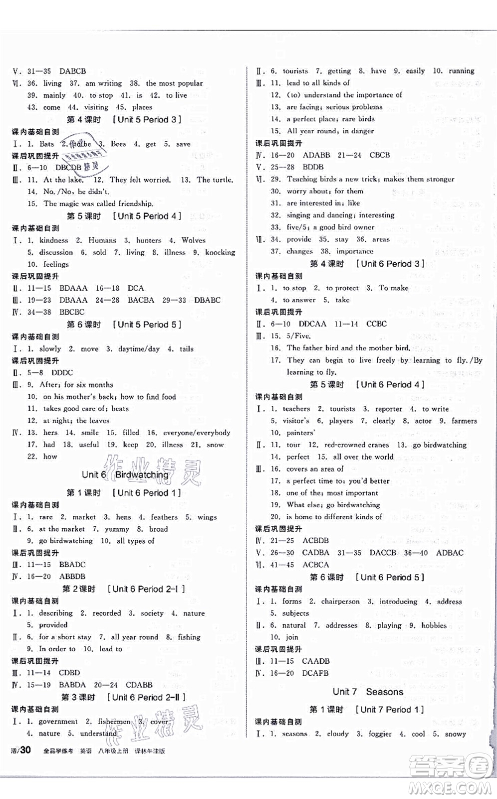 陽(yáng)光出版社2021全品學(xué)練考聽課手冊(cè)八年級(jí)英語(yǔ)上冊(cè)YLNJ譯林牛津版答案