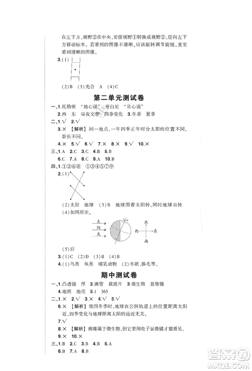 武漢出版社2021狀元成才路創(chuàng)優(yōu)作業(yè)100分六年級上冊科學教科版參考答案
