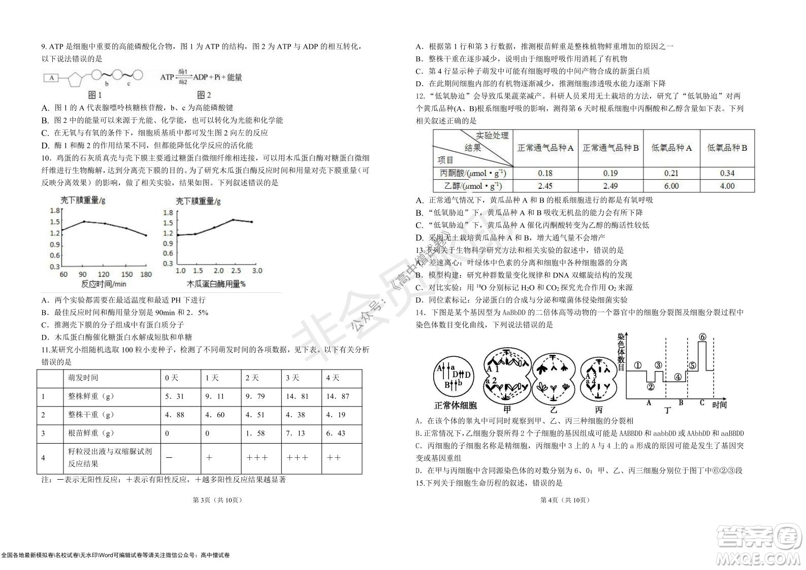 湖北省部分重點(diǎn)中學(xué)2022屆高三10月聯(lián)考生物試題及答案