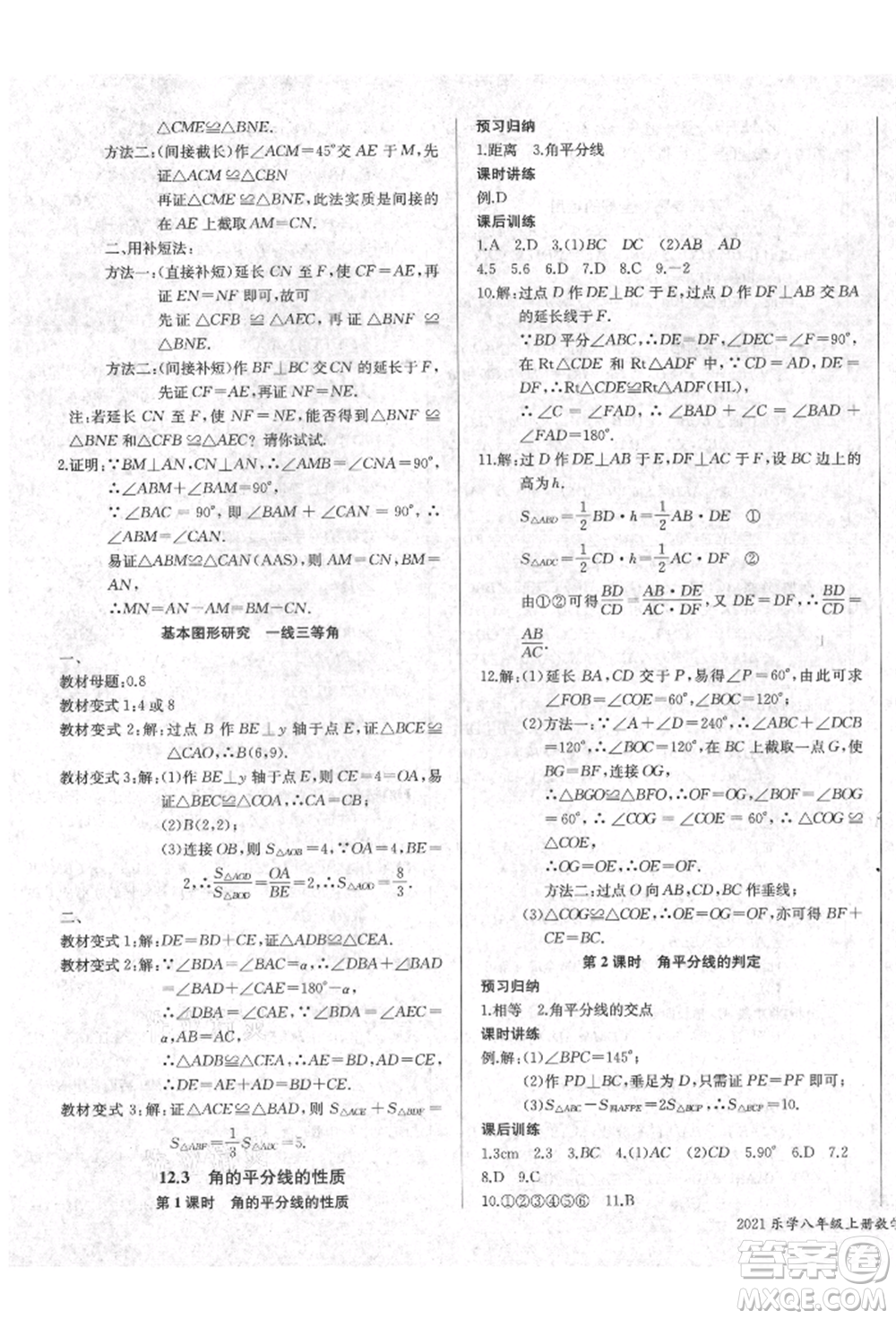 長江少年兒童出版社2021樂學(xué)課堂課時(shí)學(xué)講練八年級(jí)上冊(cè)數(shù)學(xué)人教版參考答案