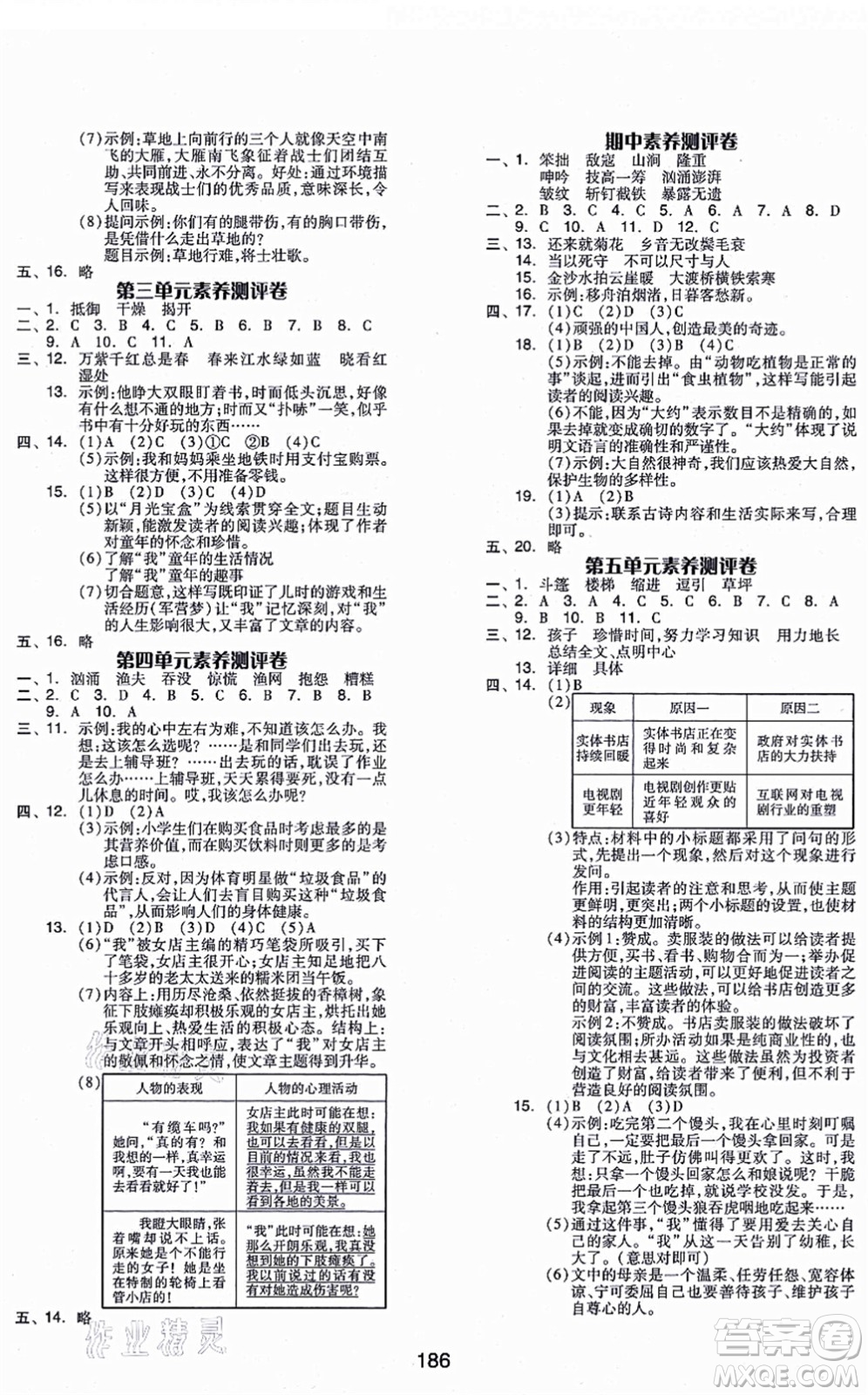 開明出版社2021全品學練考六年級語文上冊RJ人教版福建專版答案
