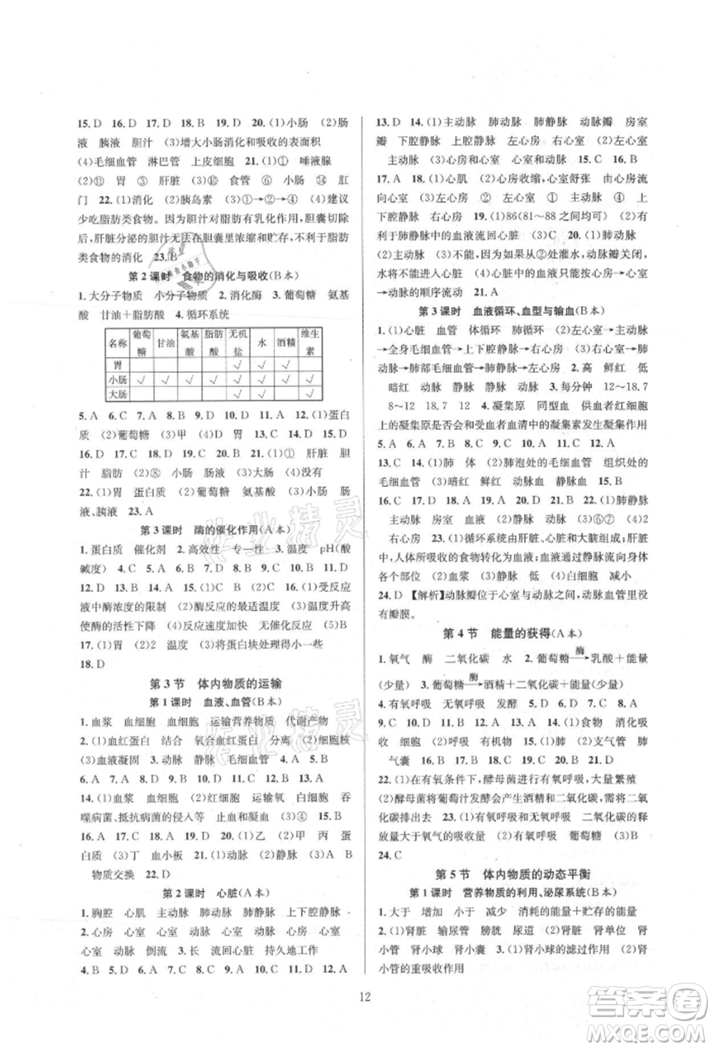 浙江教育出版社2021全優(yōu)新同步九年級科學(xué)浙教版參考答案
