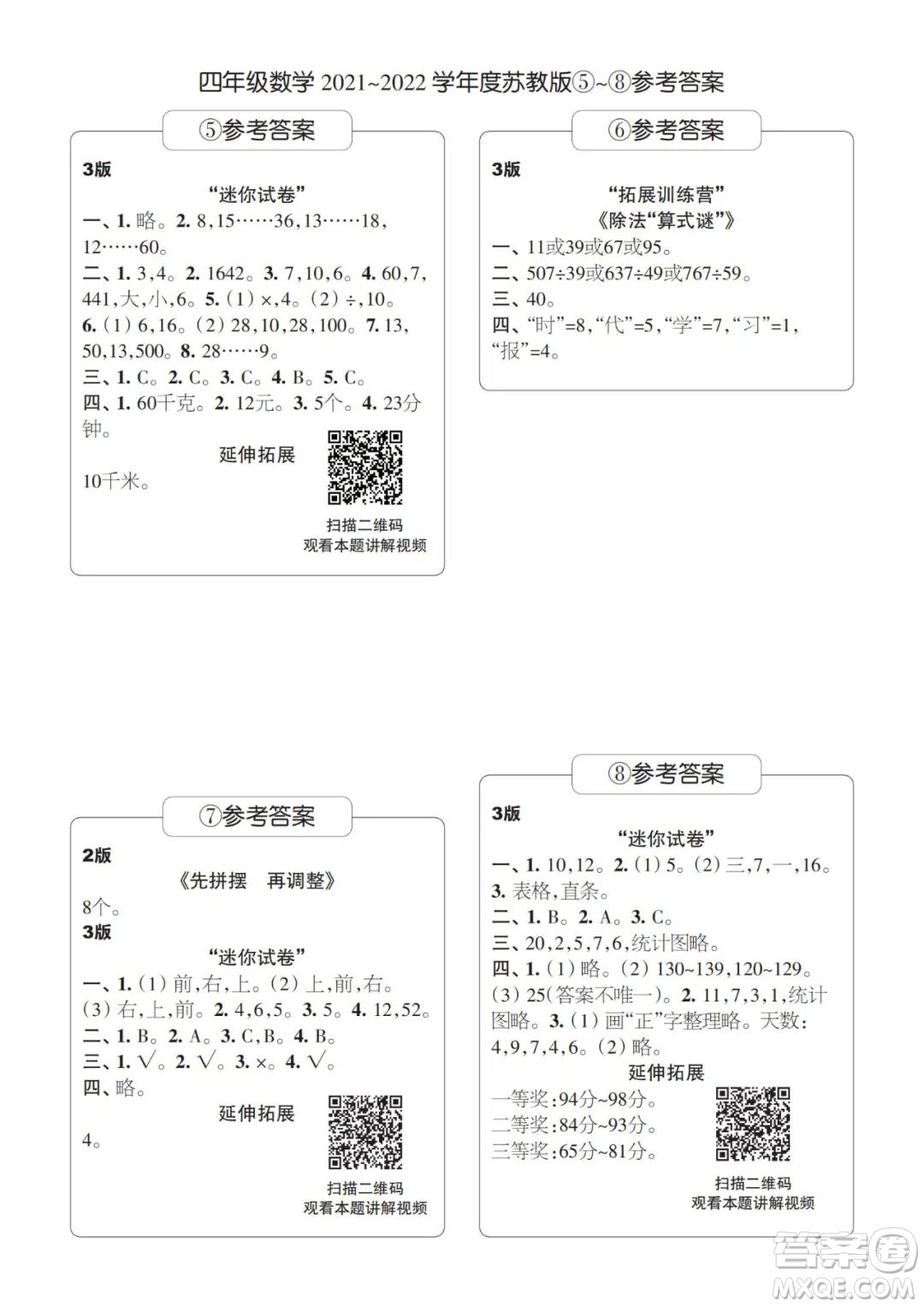 2021年時(shí)代學(xué)習(xí)報(bào)四年級(jí)上數(shù)學(xué)蘇教版1-8期參考答案