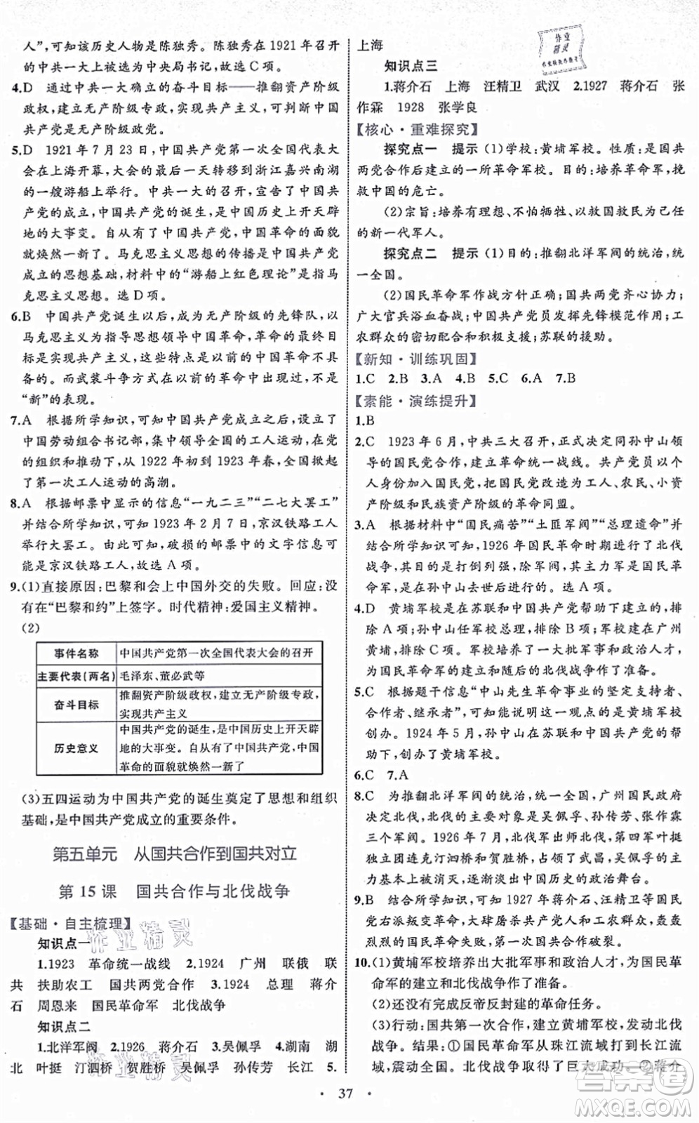 內(nèi)蒙古教育出版社2021初中同步學(xué)習(xí)目標(biāo)與檢測(cè)八年級(jí)歷史上冊(cè)人教版答案