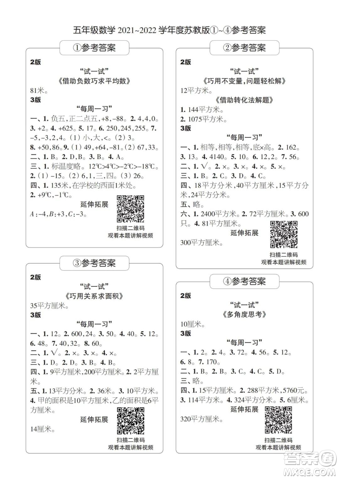 2021年時(shí)代學(xué)習(xí)報(bào)五年級上數(shù)學(xué)蘇教版1-8期參考答案