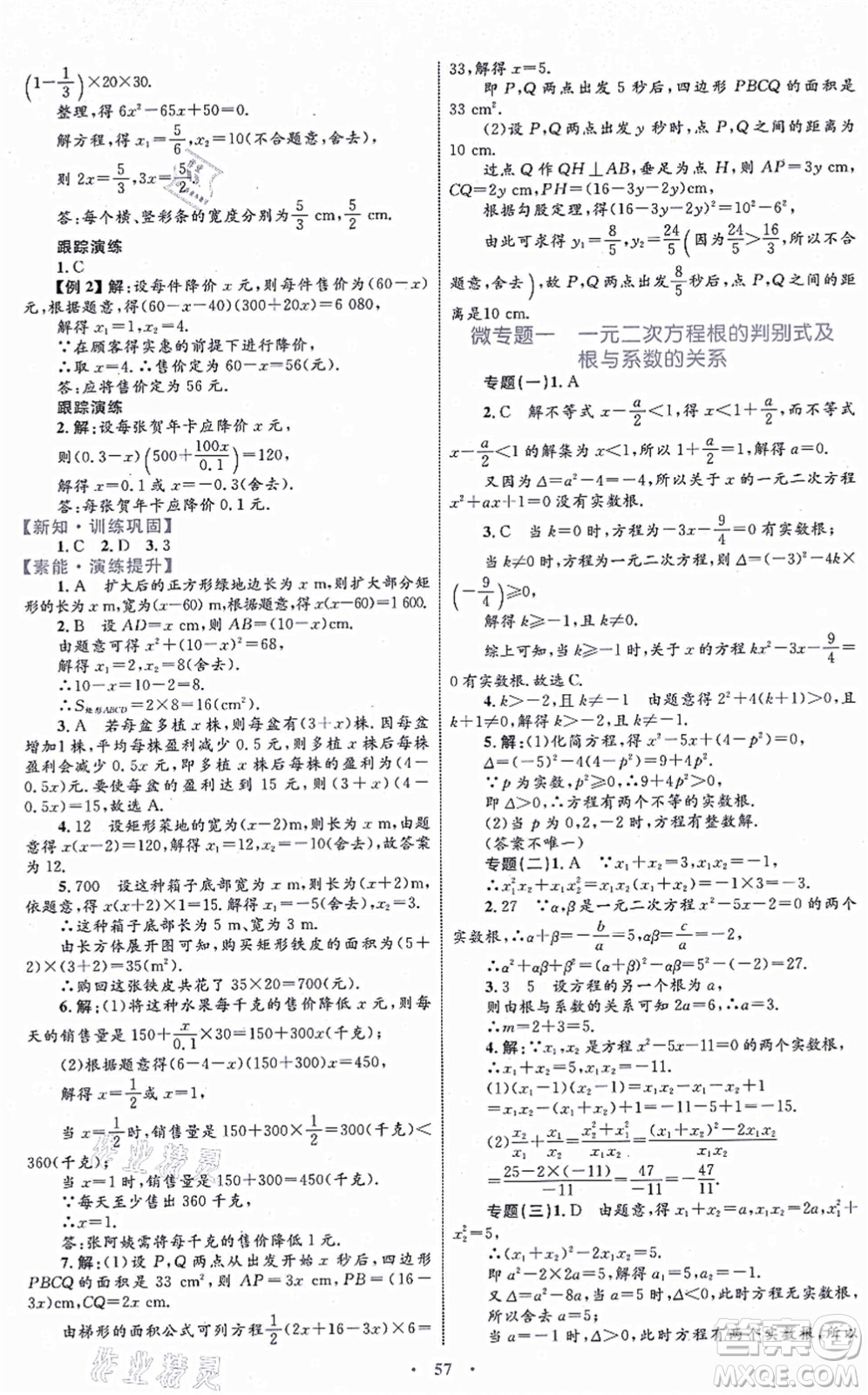 內蒙古教育出版社2021初中同步學習目標與檢測九年級數(shù)學全一冊人教版答案