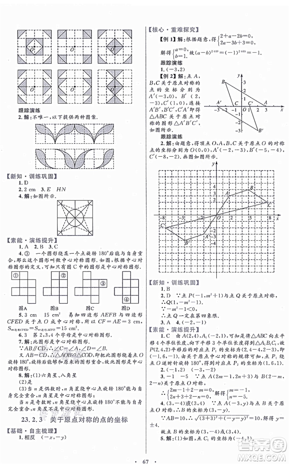 內蒙古教育出版社2021初中同步學習目標與檢測九年級數(shù)學全一冊人教版答案