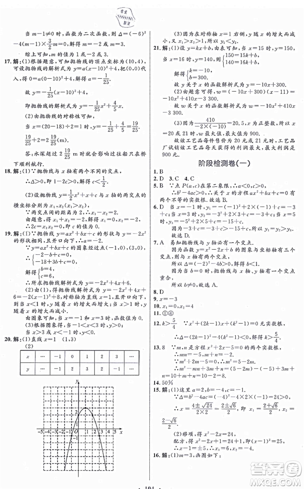 內蒙古教育出版社2021初中同步學習目標與檢測九年級數(shù)學全一冊人教版答案