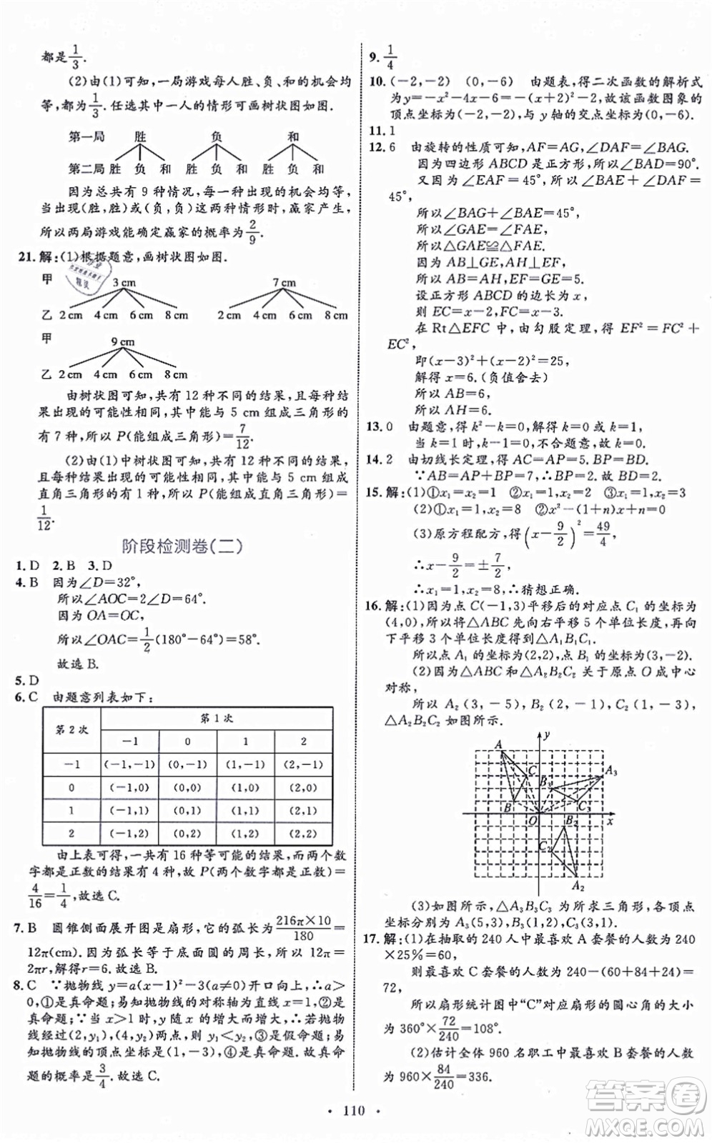 內蒙古教育出版社2021初中同步學習目標與檢測九年級數(shù)學全一冊人教版答案