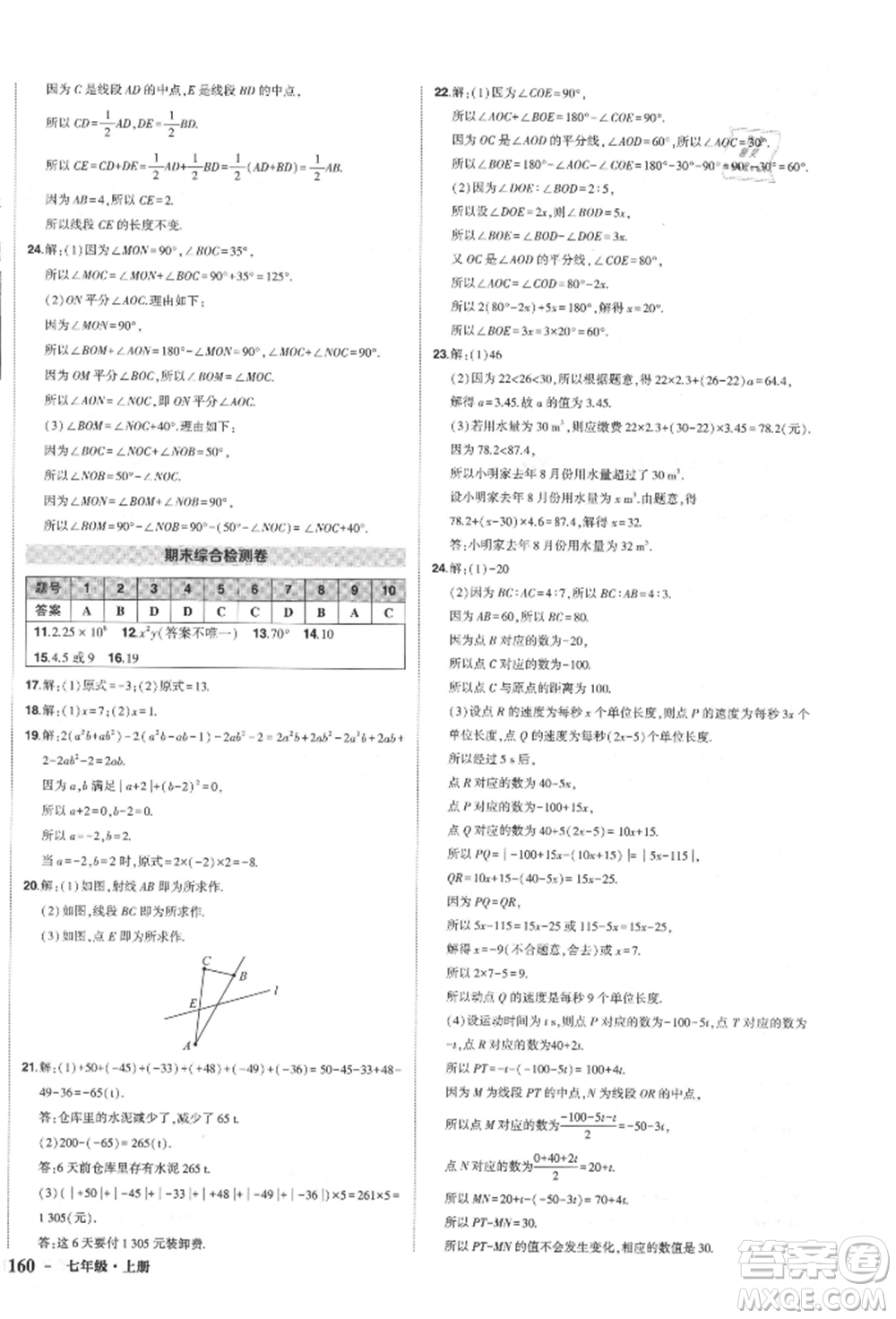 長江出版社2021狀元成才路創(chuàng)優(yōu)作業(yè)七年級上冊數(shù)學(xué)人教版參考答案