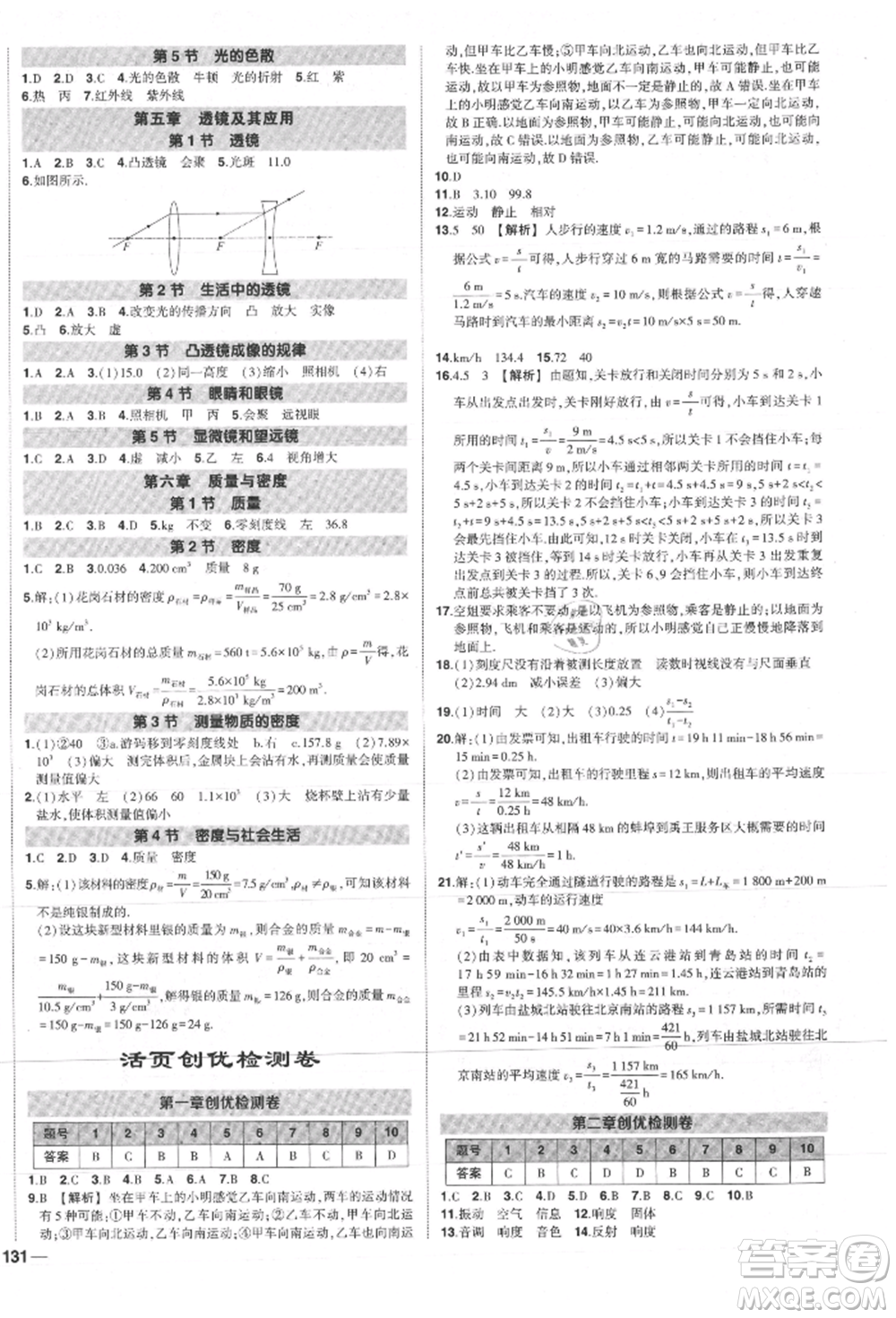 長(zhǎng)江出版社2021狀元成才路創(chuàng)優(yōu)作業(yè)八年級(jí)上冊(cè)物理人教版參考答案