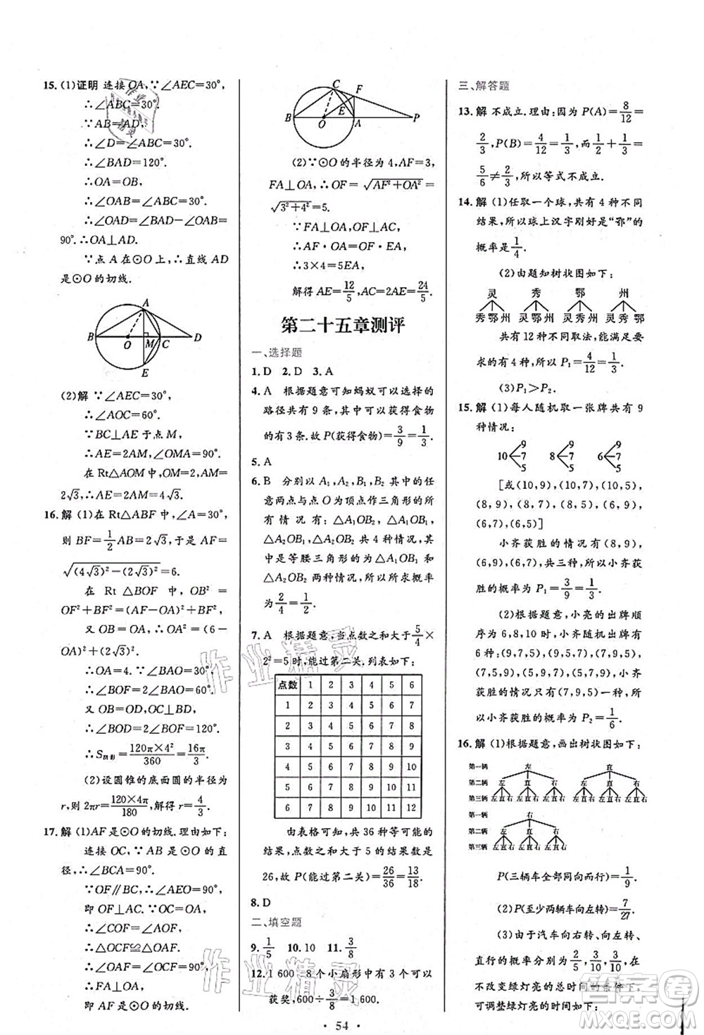 人民教育出版社2021初中同步測(cè)控優(yōu)化設(shè)計(jì)九年級(jí)數(shù)學(xué)上冊(cè)人教版答案