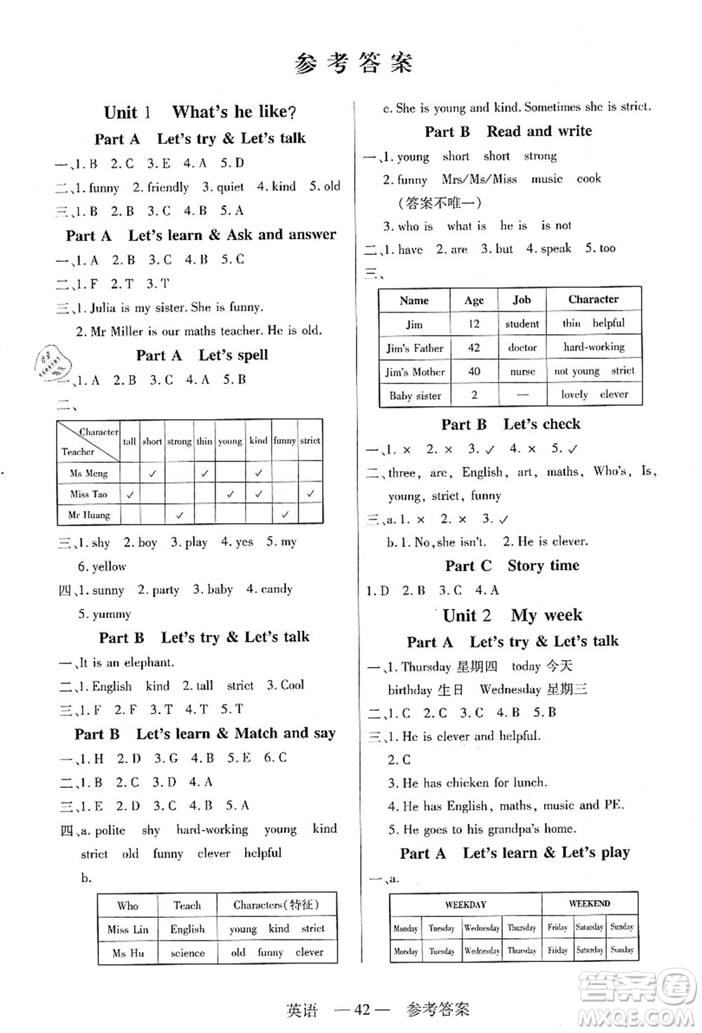 二十一世紀出版社集團2021新課程新練習五年級英語上冊PEP版答案