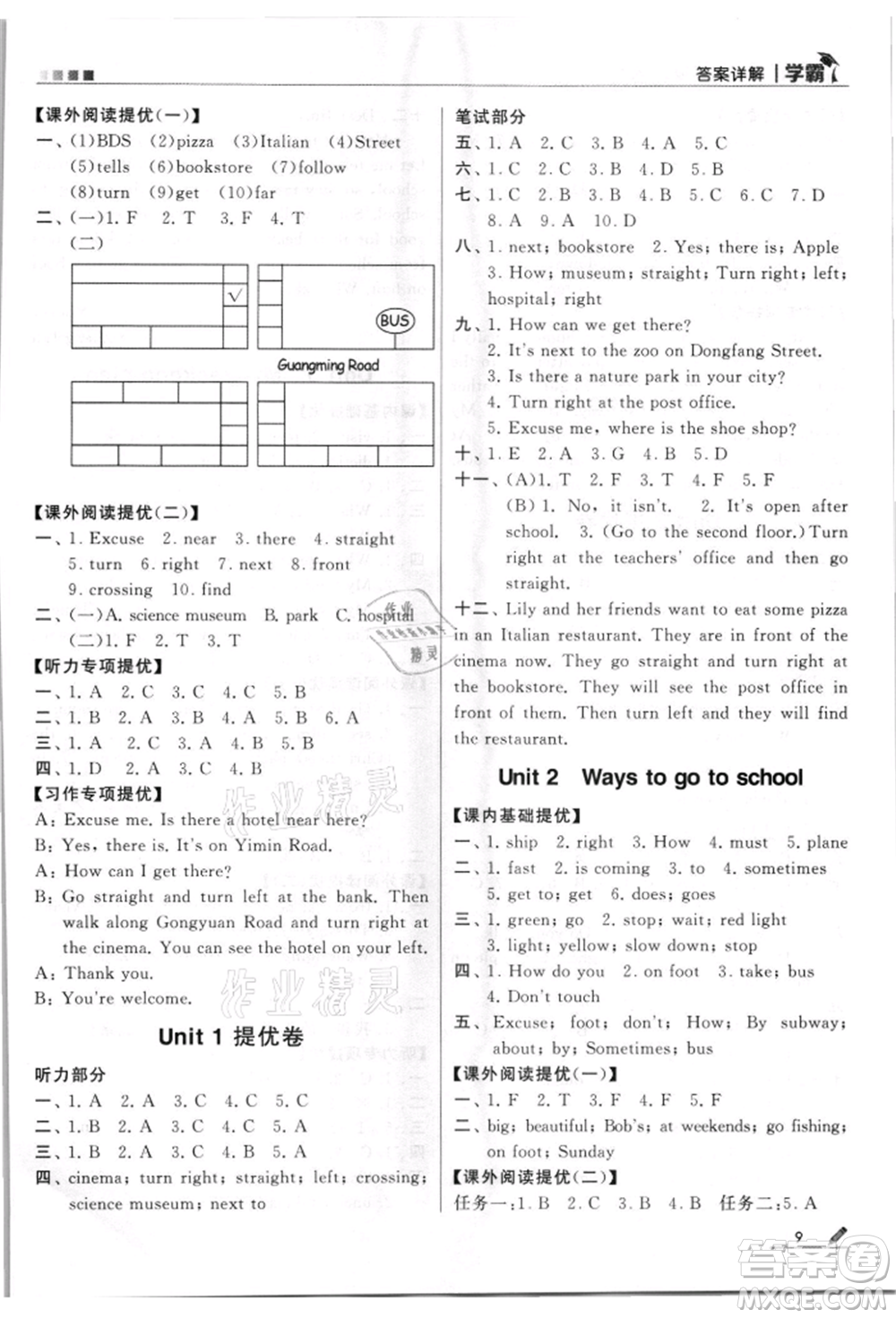 甘肅少年兒童出版社2021經(jīng)綸學(xué)典學(xué)霸六年級上冊英語人教版參考答案