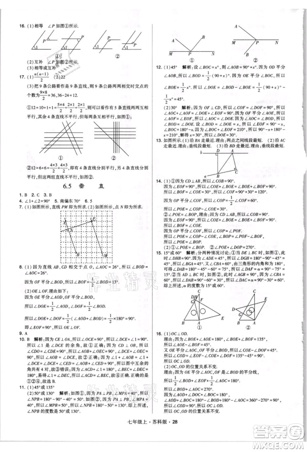 甘肅少年兒童出版社2021學(xué)霸題中題七年級上冊數(shù)學(xué)蘇科版參考答案