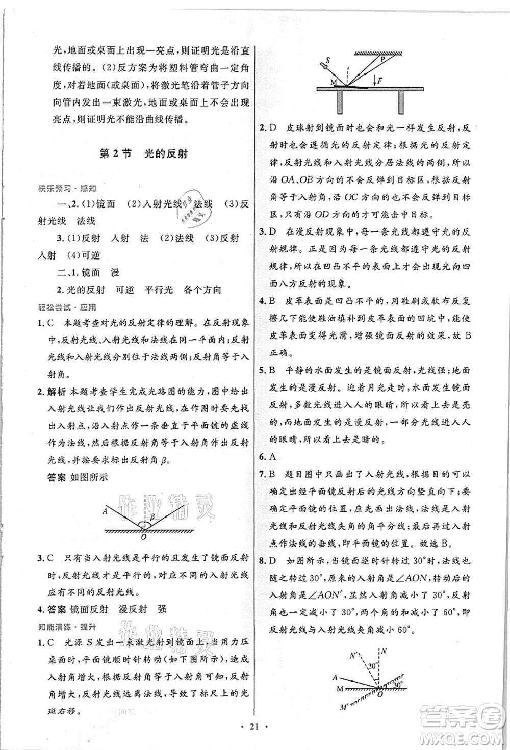 人民教育出版社2021初中同步測控優(yōu)化設(shè)計八年級物理上冊精編版答案
