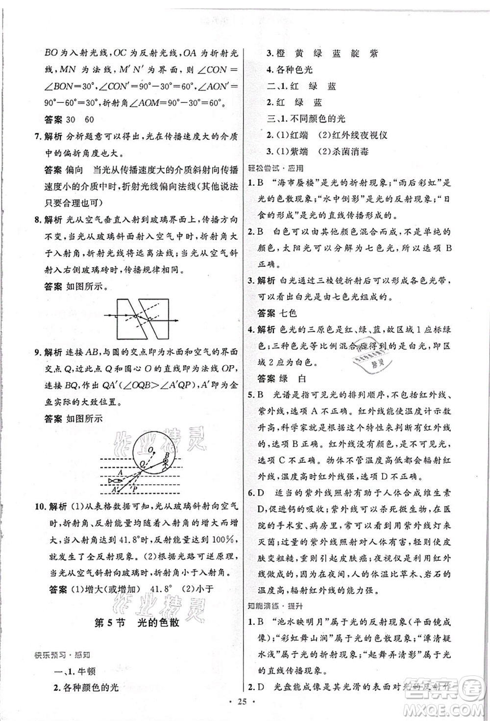 人民教育出版社2021初中同步測控優(yōu)化設(shè)計八年級物理上冊精編版答案