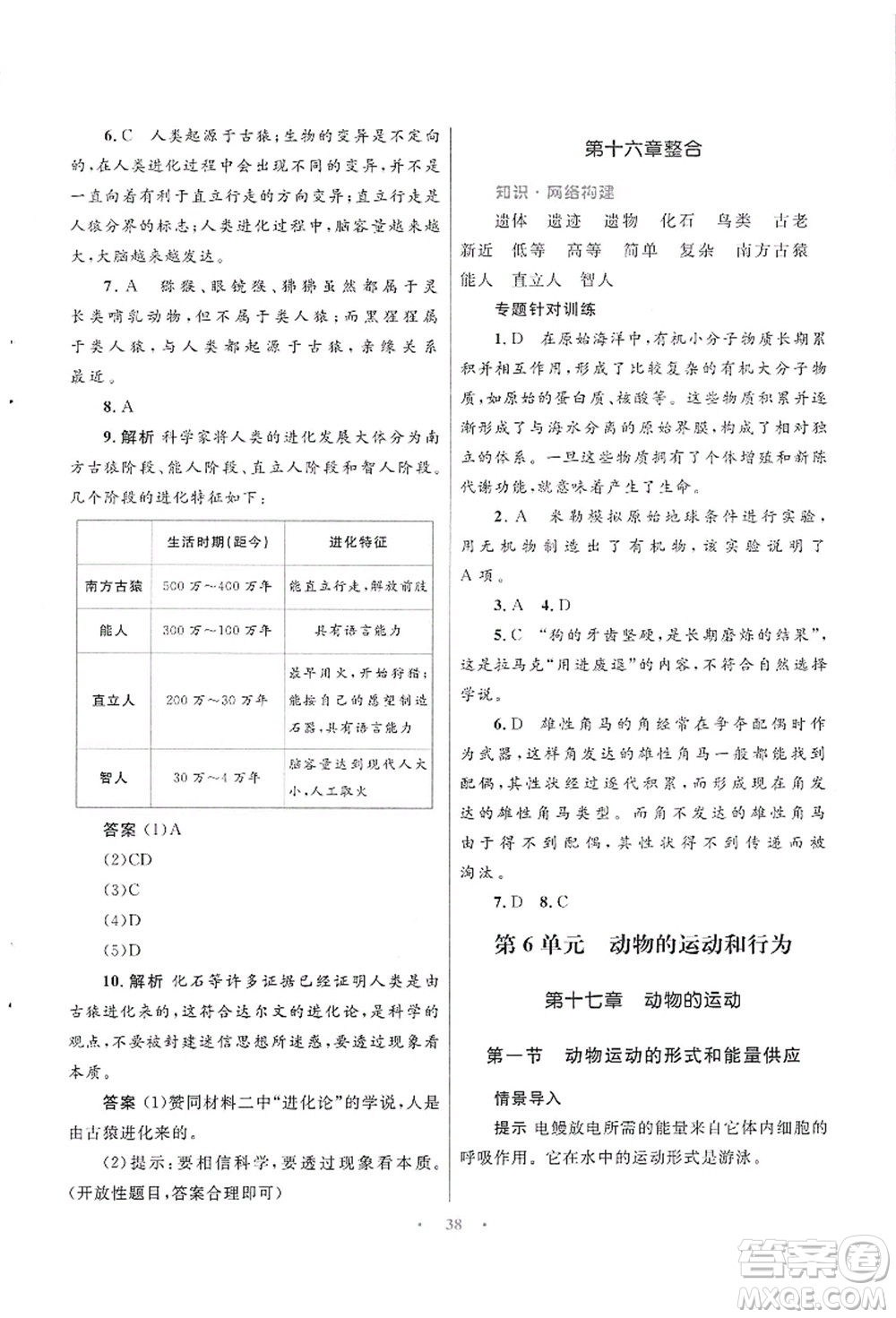 知識(shí)出版社2021初中同步測(cè)控優(yōu)化設(shè)計(jì)八年級(jí)生物上冊(cè)SJ蘇教版答案