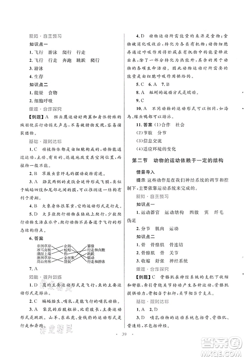 知識(shí)出版社2021初中同步測(cè)控優(yōu)化設(shè)計(jì)八年級(jí)生物上冊(cè)SJ蘇教版答案