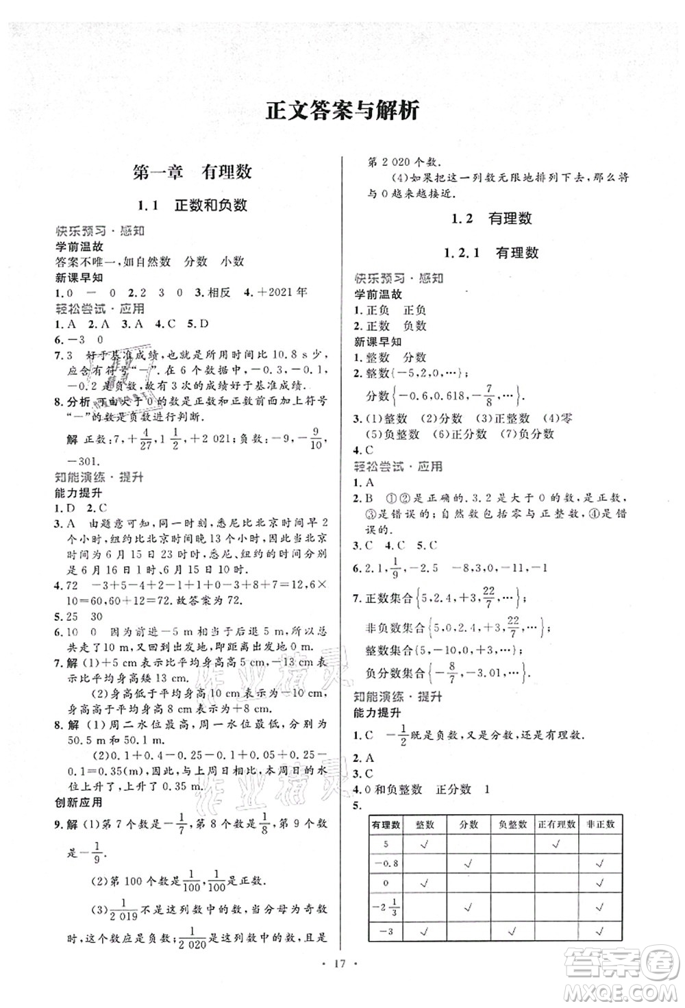 人民教育出版社2021初中同步測控優(yōu)化設(shè)計七年級數(shù)學(xué)上冊人教版答案