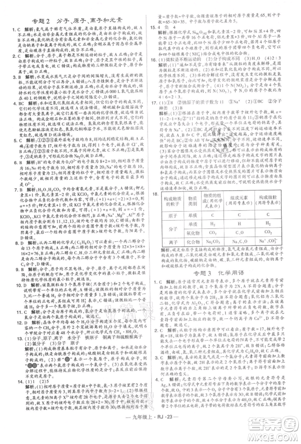 寧夏人民教育出版社2021經(jīng)綸學(xué)典學(xué)霸題中題九年級(jí)上冊(cè)化學(xué)人教版參考答案