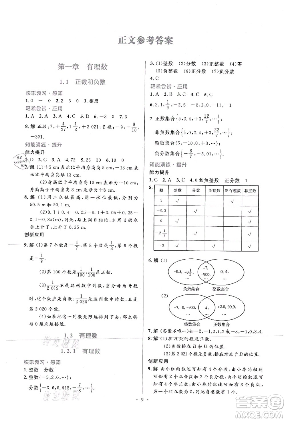 人民教育出版社2021初中同步測控優(yōu)化設計七年級數(shù)學上冊人教版福建專版答案