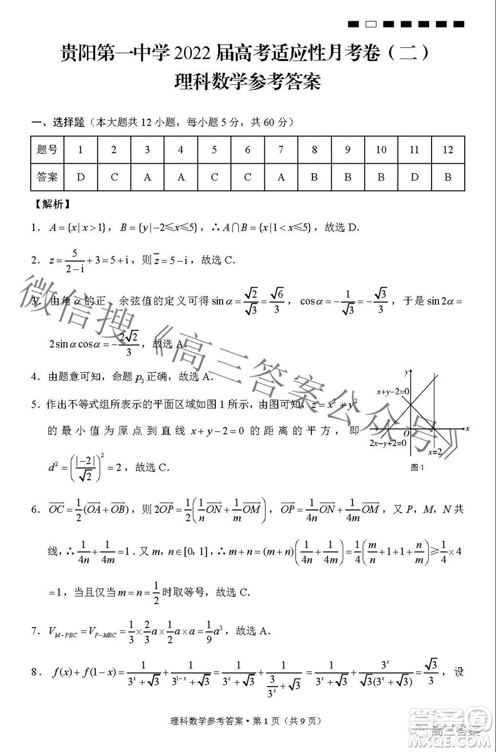 2022屆貴陽(yáng)一中高考適應(yīng)性月考二理科數(shù)學(xué)試題及答案